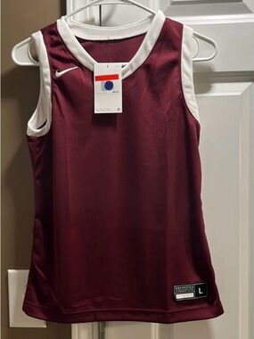 Nike Maroon and White Sleeveless Basketball Jersey